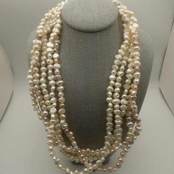 Vintage Faux Pearl Necklace Multi Strand White Pink Purple 16.5” - Picture 8 of 11
